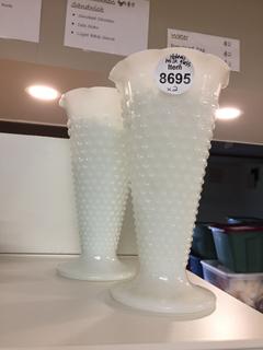 (2) White Hobnail Milk Glasses.