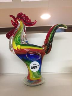 Glass Colorful Rooster, 10 1/4" Tall.