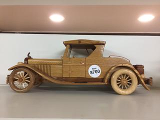 1931 Cadillac Roadster Wooden Car, 18". Hand Built In Canada.