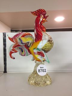 Glass Multi-color Rooster, 10" Tall.