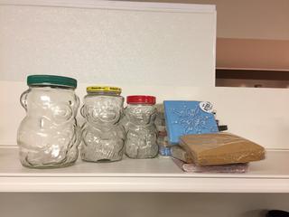 (3) Shaped Glass Jars & Quantity of Napkins.