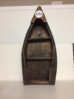 Small Wooden Boat Decor, 15" Tall.