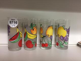 (4) Glass Cups with Fruit Design.