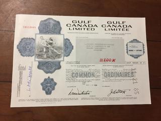 Gulf Canada Limited Certificate of 100 Shares March, 14, 1984.