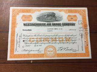 Westinghouse Air Brake Company Certificate of 80 Shares Sold to Shearson Hammill & Co June, 5, 1953.