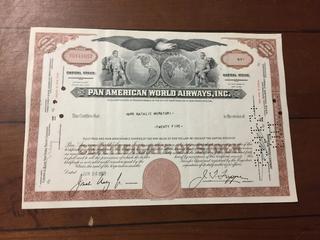 Pan American World Airways, INC Certificate of 25 Shares Sold To Mrs. Natalie Muratori June, 26, 1961.