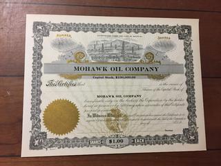 Blank Mohawk Oil Company Share Certificate.