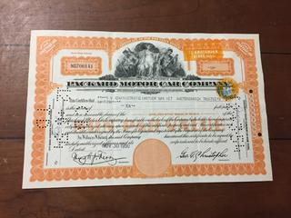 Packard Motor Car Company Certificate of 10 Shares sold to Amsterdam Trustee's Nov, 30, 1950.