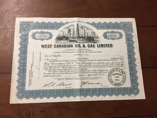 West Canadian Oil & Gas Limited Certificate of 100 Shares Sold to Goodbody & Co April, 13, 1961.