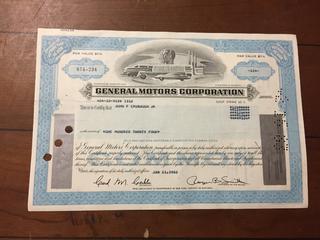 General Motors Company Certificate of 124 Shares Sold to John F Crubaugh JR Jan, 11, 1982.