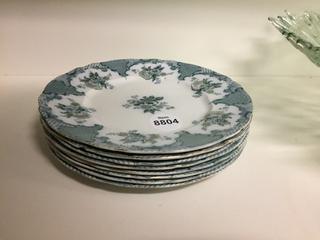 (8) Ridgways Royal Semi Porcelain Blue/White Plates.