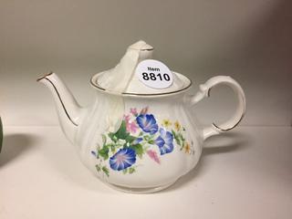 White Tea Pot With Painted Flowers.