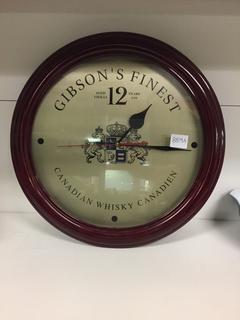 Gibsons Finest Wooden Framed Clock, 16 1/2" Diameter.