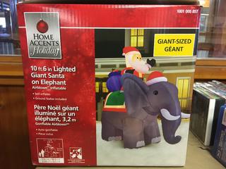 7ft LED Inflatable Christmas Moose & 10ft 6" Lighted Inflatable Giant Santa On Elephant.