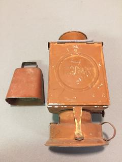 Kodak Antique Oil Lamp & Cowbell.