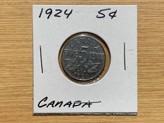 1924 Canada Five Cent Coin.