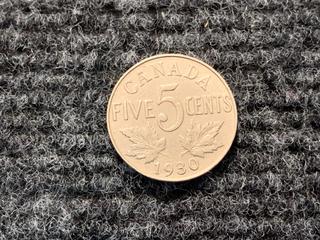 1930 Canada Five Cent Coin.