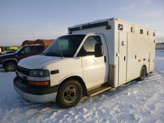 2012 Chevrolet G33803 Ambulance c/w 6.0L Vortec V8, A/C, Showing 254,212 Kms, 13044.8 Hours, GVWR 5,579 KG, 225/75R16 Tires w/ Zone Defense, VIN 1GB3G3CG6C1121038 *Note: Starts With Boost*