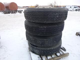 (4) Dunlop 11R22.5 Tires c/w Aluminum Rims (Row 1)