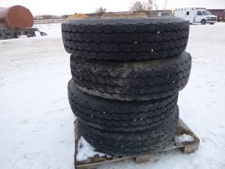 (4) Hankook 11R24.5 Tires c/w Steel Rims (Row 1)