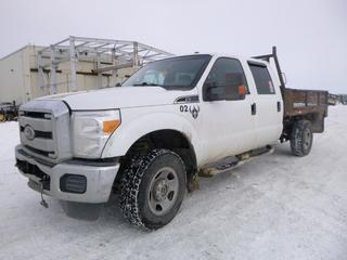 2011 Ford F-350 XLT 4X4 Flat Deck Truck c/w 6.2L V8, A/T, A/C, Showing 306,629 Kms, GVWR 11,200 Lb, 275/70R18 Tires, 8.5 Ft. Deck With Fold Down Sides, VIN 1FT8W3B65BEA43596 *Note: Hood Release Does Not Work, Grill Broken, Can't Open Hood*