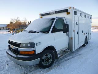 2012 Chevrolet G33803 Ambulance c/w 6.0L Vortec V8, A/T, A/C, Showing 405,195 Kms, 225/75R16 Tires, VIN 1GB3G3CG4C1136377 *Note: Does Not Start, No Kms, Drivers Door Does Not Latch Closed* (Dead Row)