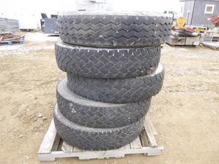 (4) Yokohama Super Steel TY063 Tractor Trailer Tires, 11R24.5, C/w (1) BF Goodrich ST234 Tractor Trailer Tire 11R24.5 (ROW 1)