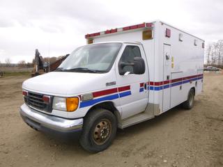 2006 Ford E-450 Ambulance c/w Diesel, 225/75R16 Tires, 6,373 KG GVWR, VIN 1FDXE45P76DB22722 *Note: Does Not Start, Engine Parts missing* (Dead Row)