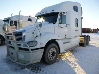 2008 Freightliner Cascadia T/A Sleeper Truck Tractor C/w Mercedes, 13 spd, 40,000 lb Rears, Showing 747,878kms. VIN 1FUJA6CV28LZ05337 *NOTE Transmission Issues, Will Require Repairs, Asset Located @ 21122 TWP RD 582, Redwater AB Call Connor Tighe 780-218-4493 for Viewing/Load Out*