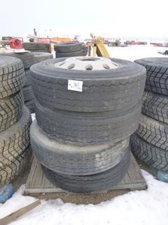 (4) Bridgestone R280 Tires w/ 10 Stud Dually Rims, 295/75R22.5, 60% Life (ROW 1)