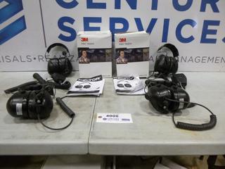 (4) 3M Peltor Radio Headsets: Communication Hood Sets, (4) Headsets with (2) Hand-Held Communication Adaptors, Model MT7H79A-Y2 (E1)