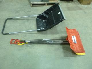 (3) Garant Push Snow Shovels, (1) Snow Push Scoop, (E2, Back Wall)
