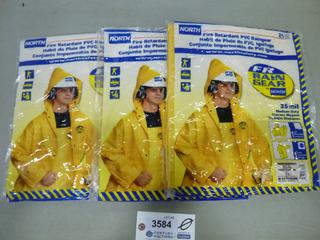 (3) North Fire Retardant PVC Hooded Rain Coats, Size XL, (F-2)