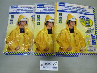 (3) North Fire Retardant PVC Hooded Rain Coats, Size XL, (F-2)