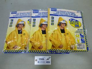 (3) North Fire Retardant PVC Hooded Rain Coats, Size XL, (F-2)