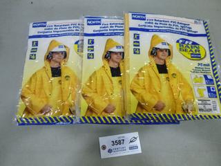 (3) North Fire Retardant PVC Hooded Rain Coats, Size XL, (F-2)