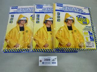 (3) North Fire Retardant PVC Hooded Rain Coats, Size XL, (F-2)