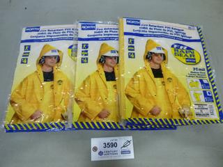 (3) North Fire Retardant PVC Hooded Rain Coats, Size XL, (F-2)