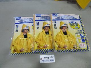 (3) North Fire Retardant PVC Hooded Rain Coats, Size XL, (F-2)