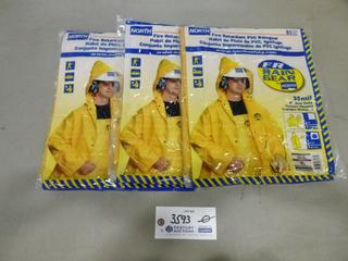 (3) North Fire Retardant PVC Hooded Rain Coats, Size XL, (F-2)