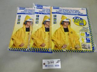 (3) North Fire Retardant PVC Hooded Rain Coats, Size XL, (F-2)
