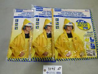 (3) North Fire Retardant PVC Hooded Rain Coats, Size XL, (F-2)