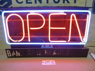 Fallon Neon "Open" Sign with On/Off Switch and Hanging Chain, (F2)