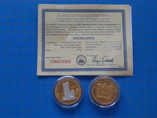 (2) 2001-2006 World Trade Center Gold/Silver Commemorative Anniversary Coin with Certificate of Authenticity