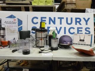 Jack LaLannes Power Juicer, *NOTE: Maybe Incomplete*, Retro Phone Adapter, Magic Bullet, Wireless Router, Bicycle Helmet, Life Line Snow Shovel, (J-2-3)