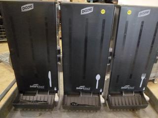 Dixie Smart Stock Cutlery Dispensers, (2) Knife Dispensers, (2) Fork Dispensers, (2) Spoon Dispensers, (4) Boxes of Cutlery, c/w Wall Mounts (L-3-2)