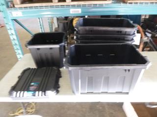 Unused Heavy-Duty Storage Containers by Precor Direct (1) 16 In. x 15 In. x 12 13/16 In. 30 L, 30 KG Capacity with Lid, (4) 23 In. x 15 In. x 12 3/4 In, 45 L, 30 KG Capacity, *No Lids* (K-5-2)