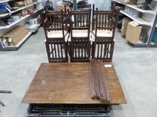 Table and Chairs Set: (6) Wooden Dinner Chairs and (1) Table, Dimensions 54 In. x 36 In. x 35 1/2 In. with Leaf and Hardware *NOTE: Assembly Required* (L-3-3)