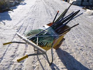 Tufx Wheelbarrow with Assortment of Yard Tools (Row 3)
