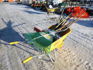 Tufx Wheelbarrow with Assortment of Yard Tools (Row 3)